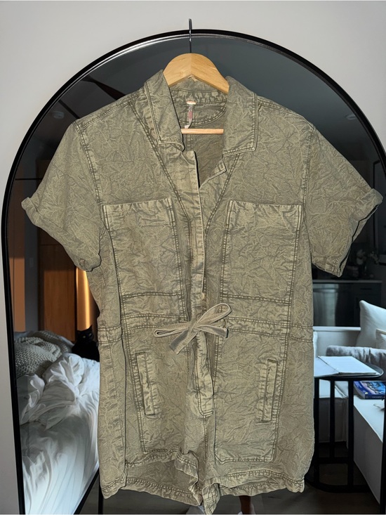 Free People Pants - Free People Olive Green Short-Sleeve Utility Romper